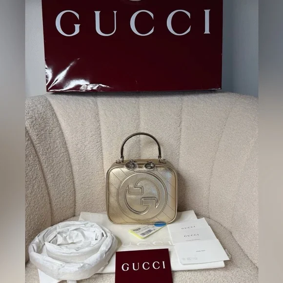 Gucci Blondie Gold Leather Top Handle Bag Rare Metallic Nappa - Picture 9 of 11